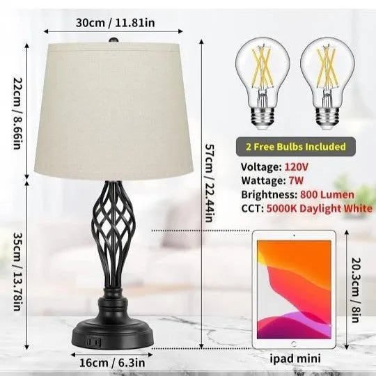 European style touch sensor bedside table lamp with USB socket and dimmable cold warm lighting