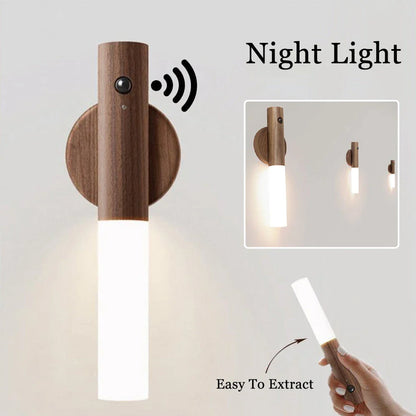 Magnetic Wireless LED Night Light with Motion Sensor and USB Charging - Warm Lighting for Corridors, Porches, and Cabinets