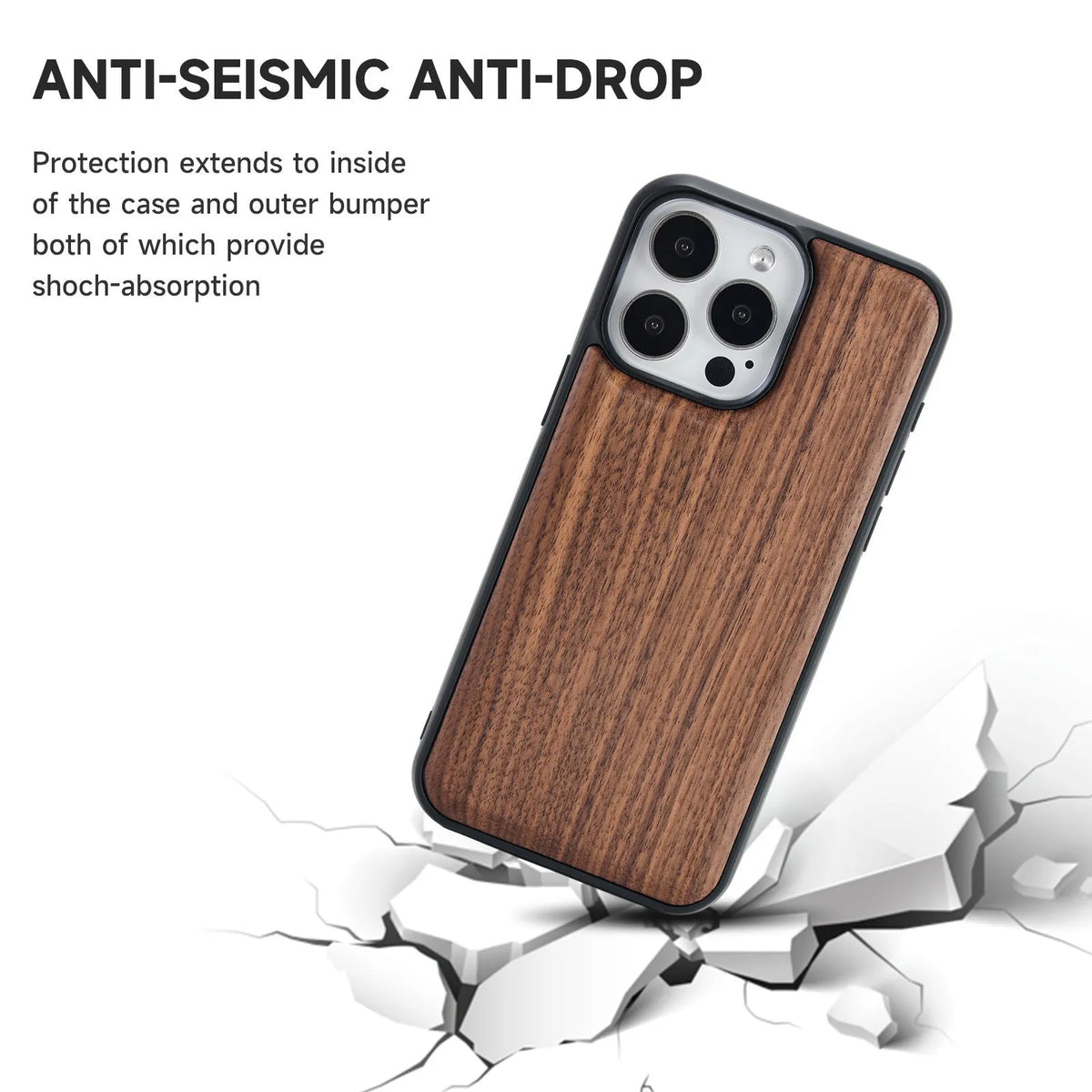 Walnut solid wood drop-resistant magnetic phone case for iPhone 14 15 13 series