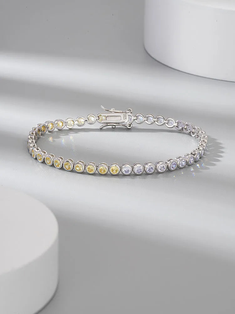 S925 sterling silver bracelet with round zircon stone and electroplated 14k gold or white gold finish