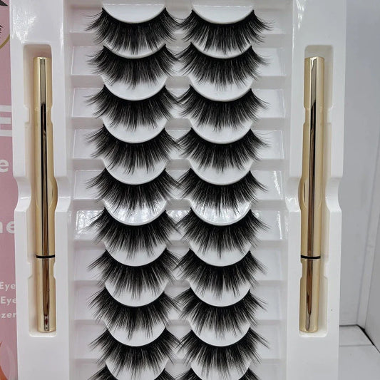 Ten pairs of magnetic false eyelashes with waterproof coating and handmade fibre construction