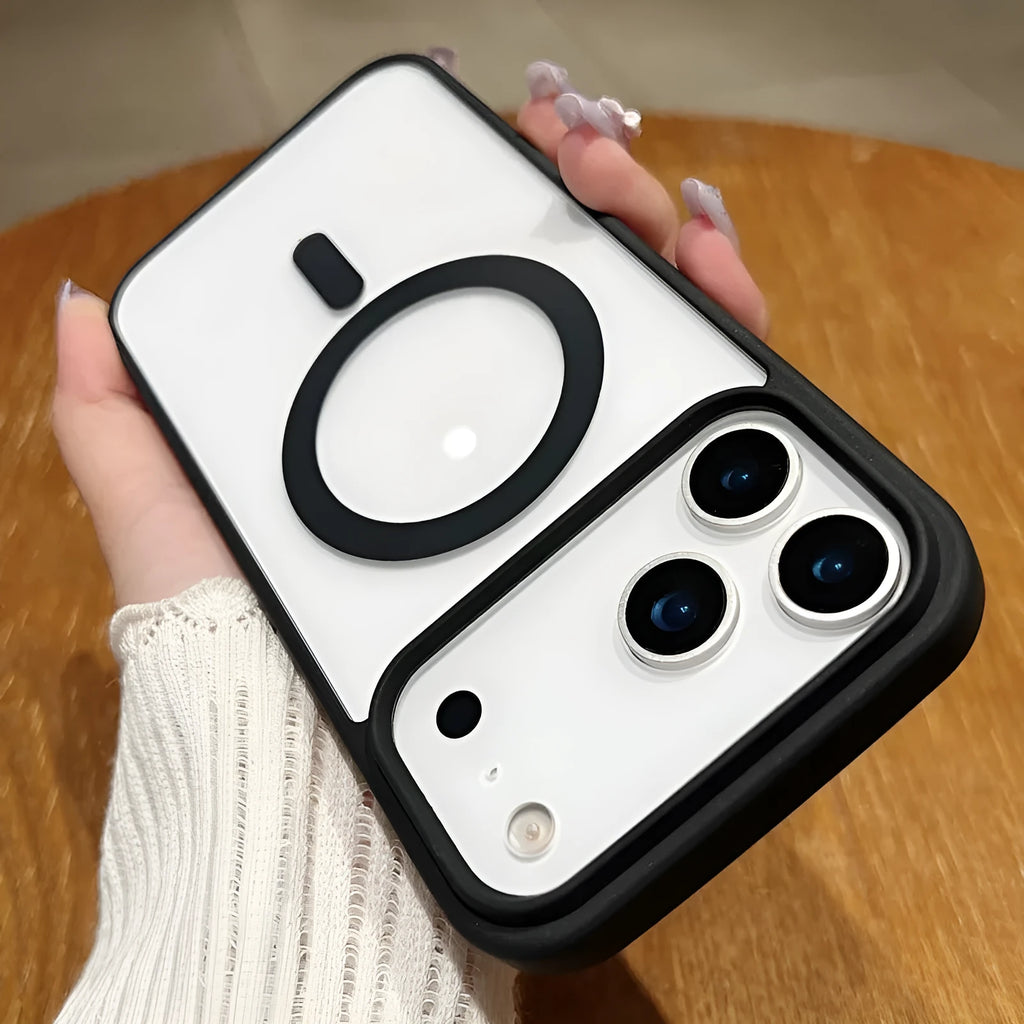Magnetic acrylic transparent phone case with large hole silicone bumper in Graphite Black for iPhone