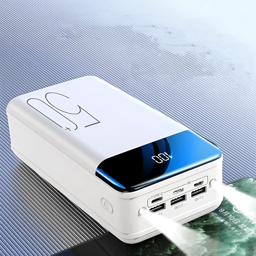 Black and white large 50000mAh power bank with multiple USB ports