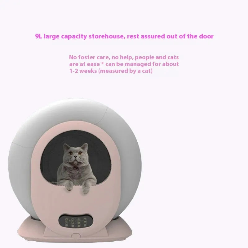 White automatic smart litter box with 9L dustbin and self-cleaning mechanism for cats