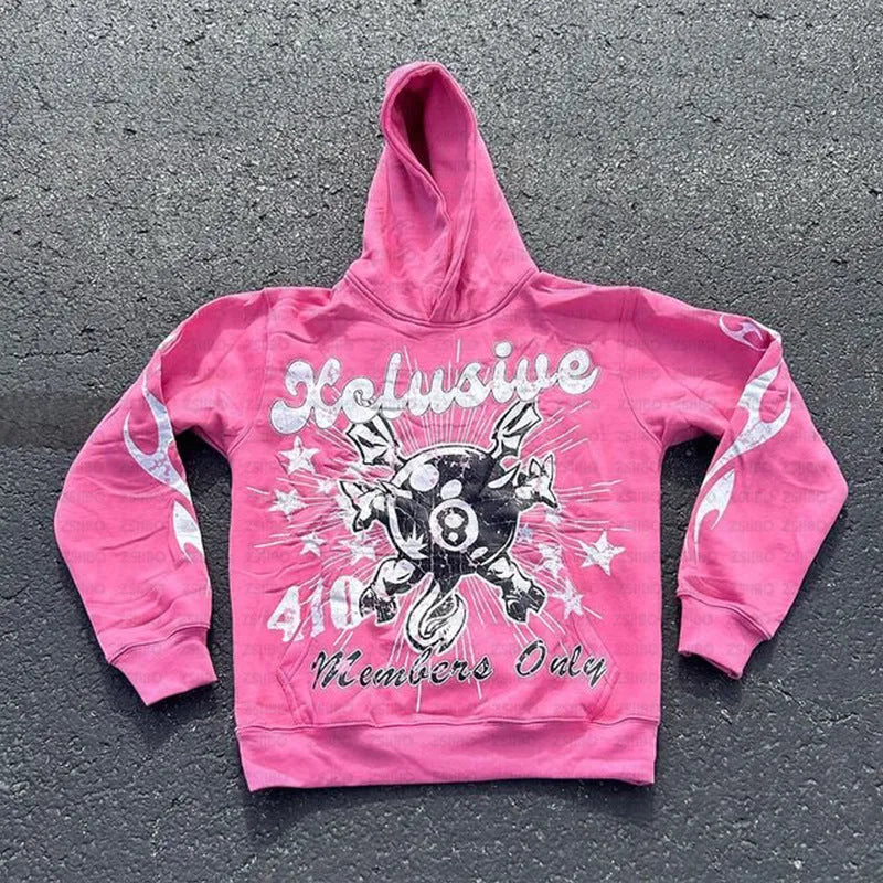 Personalised loose pullover with front letter printing and a kangaroo pocket in a street hipster style.