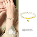 S925 sterling silver bracelet with natural Hetian jade beads carved with bamboo leaf motifs