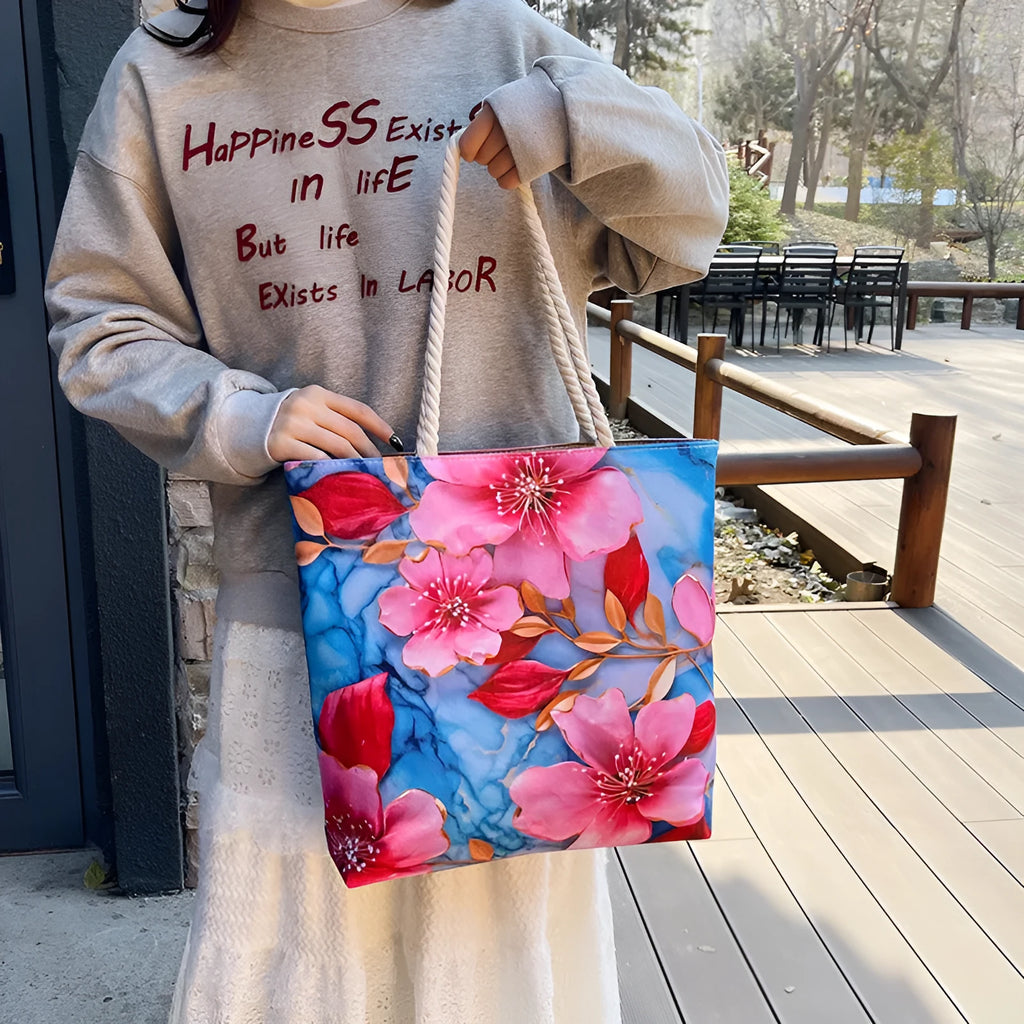 Cotton linen shoulder bag with double straps and horizontal square design in urban simplicity style