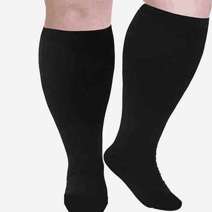 Plus-size compression socks in various stylish patterns for improved leg health and comfort