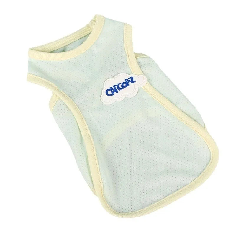 Grass green lightweight polyester vest for a cat on a white background.