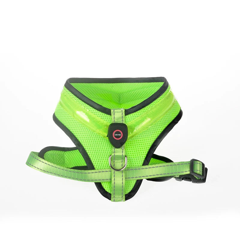 LED Luminous Dog Harness with USB charging and reflective design for pet safety