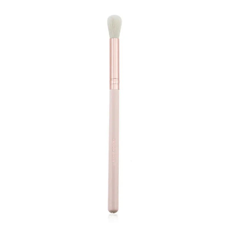 26-piece pink makeup brush set with wooden handles displayed in a PU storage bag