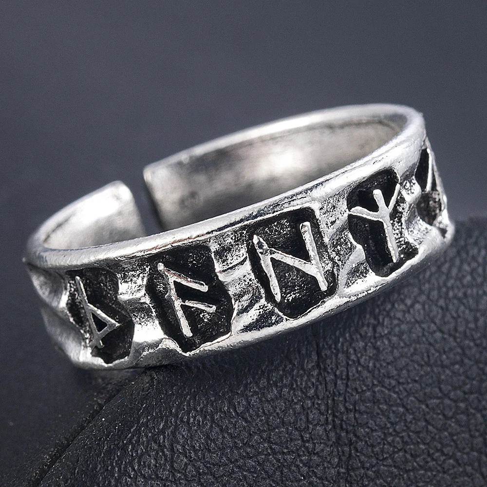 Adjustable geometric symbol ring in ancient silver finish, vintage style unisex accessory