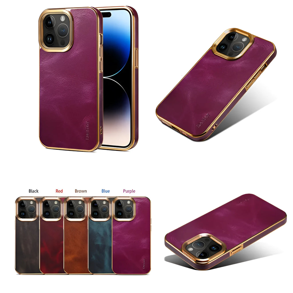 Handmade slim leather iPhone case in black on an iPhone 15