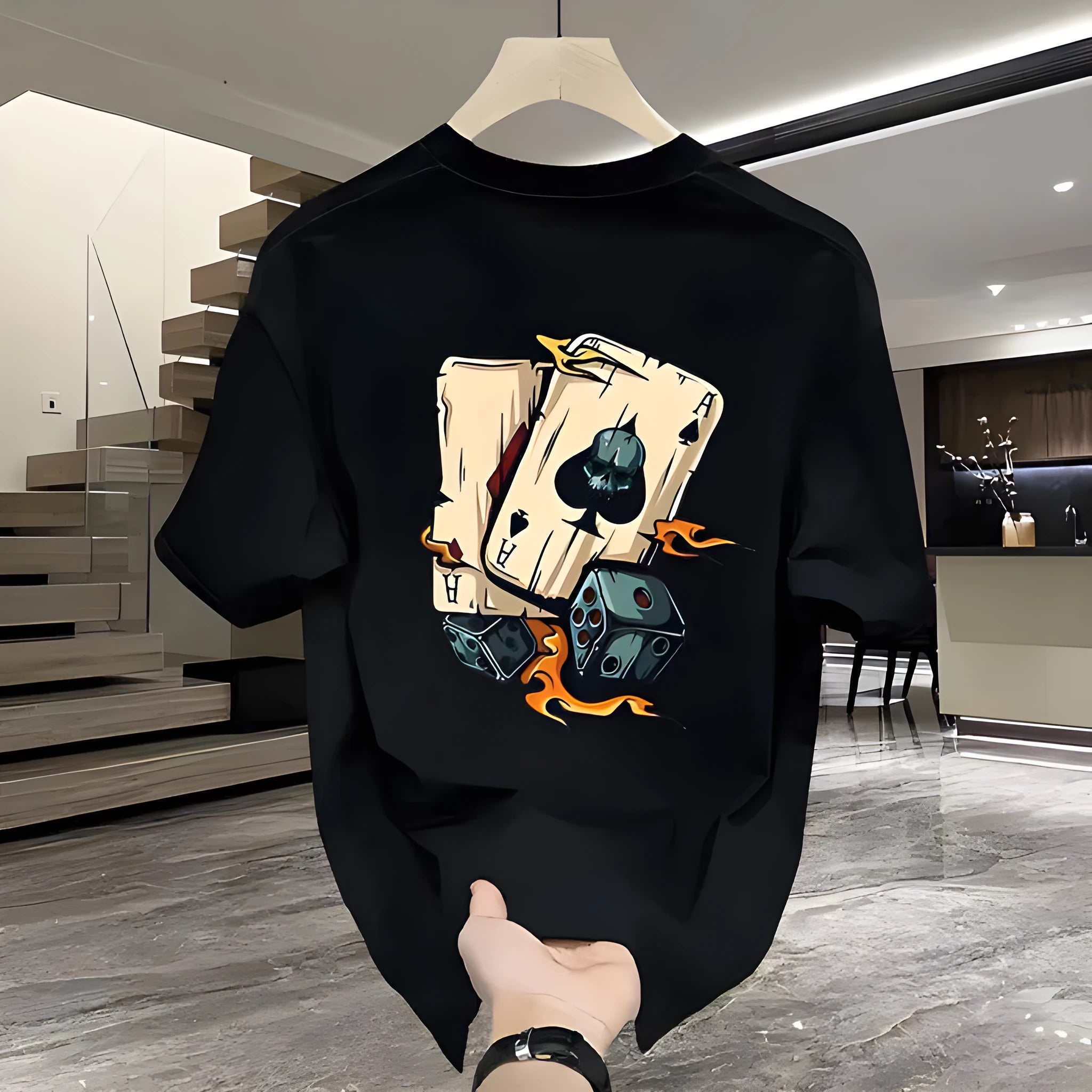Heavy cotton printed men's T-shirt with short sleeves in black and white colour options