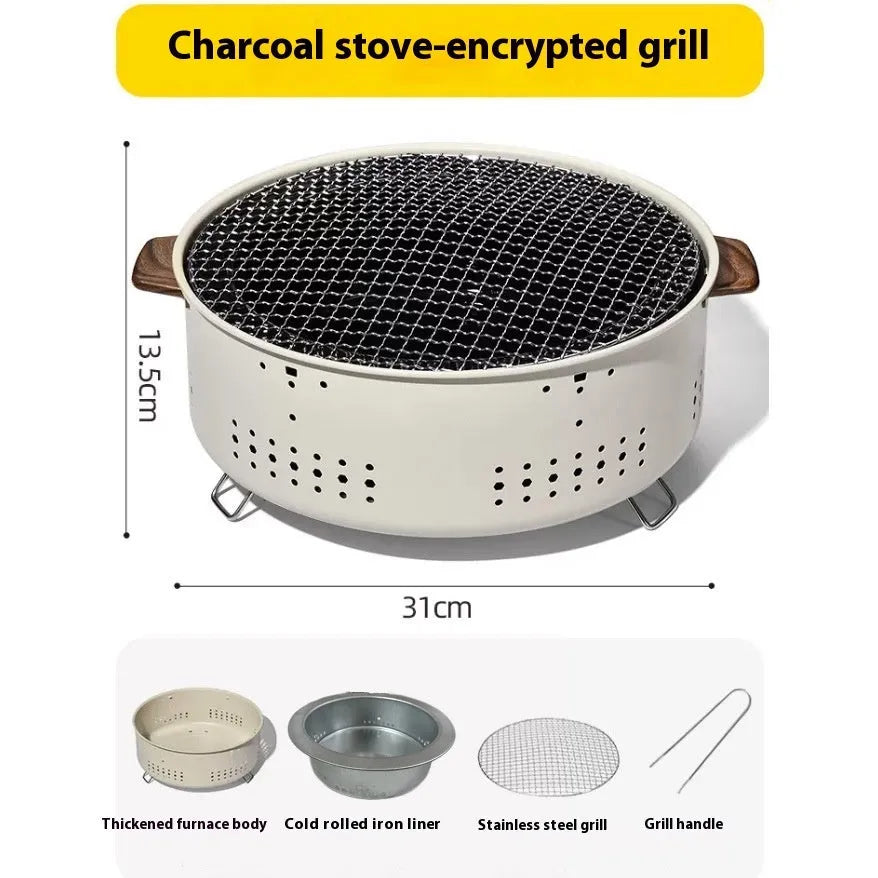 Portable multi-functional charcoal stove with grill rack for 3-5 people.