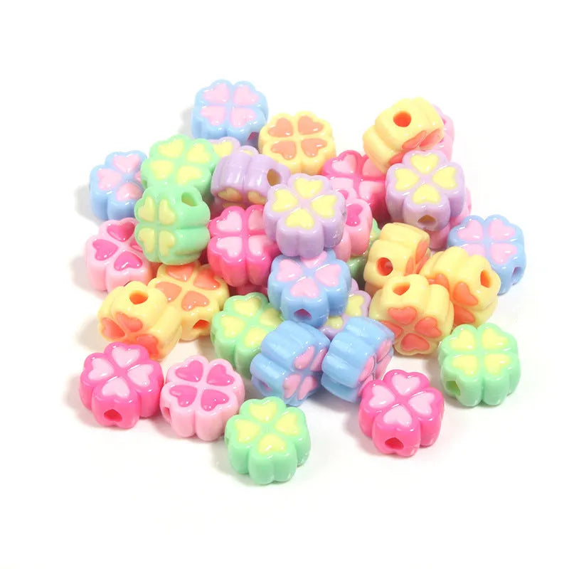 15mm frosted acrylic love clover beads in mixed colours for jewellery making