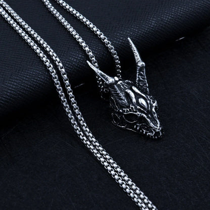 Stainless steel long horn pendant necklace with adjustable chain