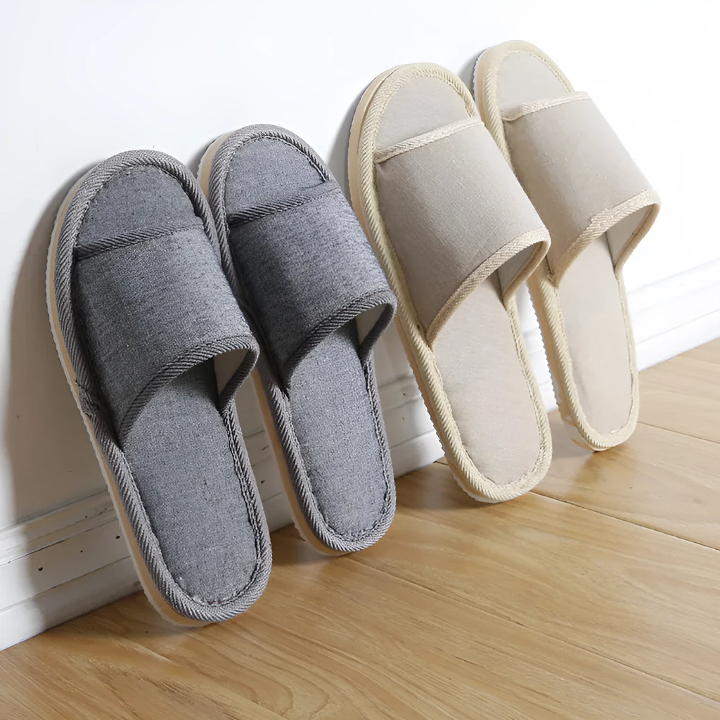 Couples indoor floor slippers solid colour EVA anti-slip open toe cloth cover for home use