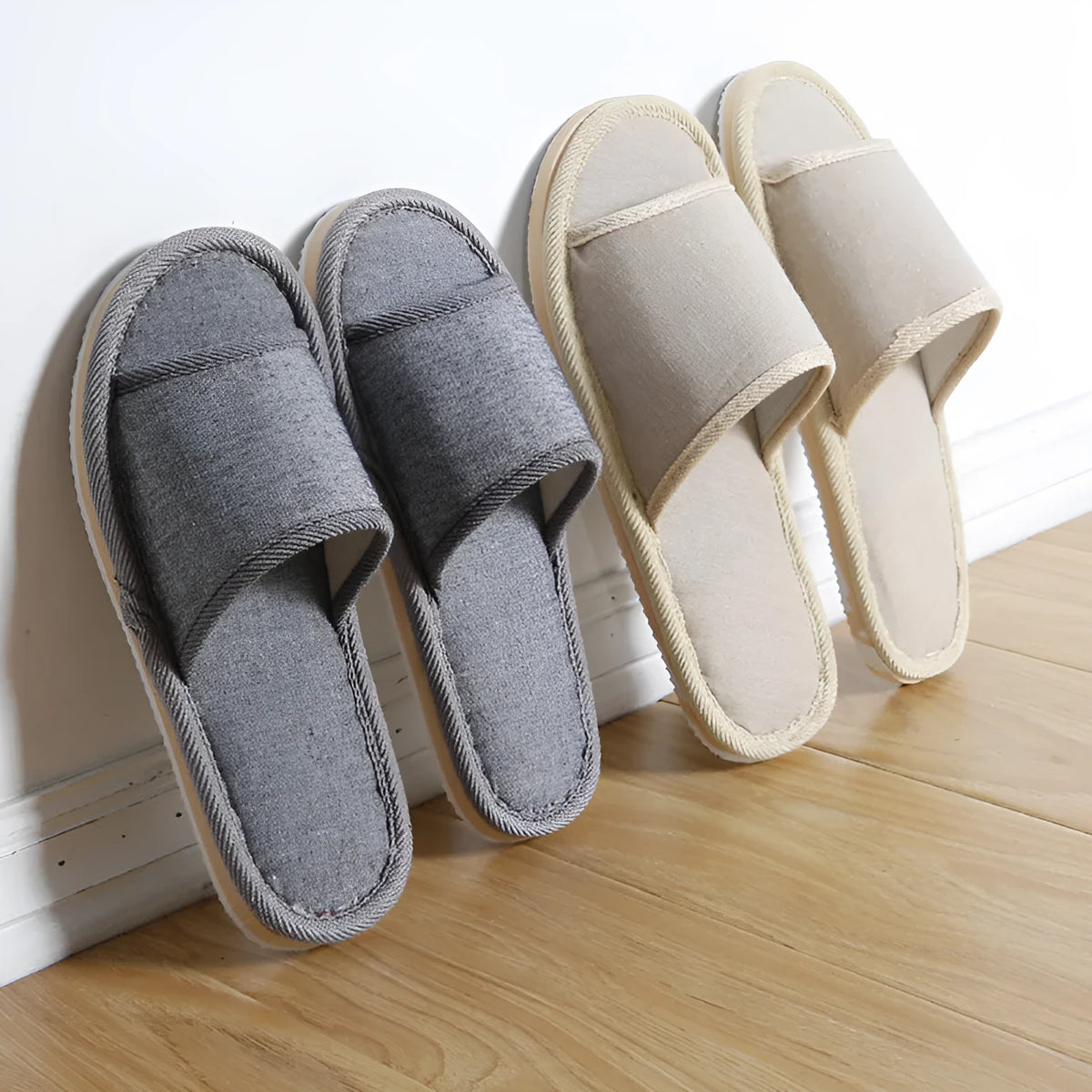 Couples indoor floor slippers solid colour EVA anti-slip open toe cloth cover for home use