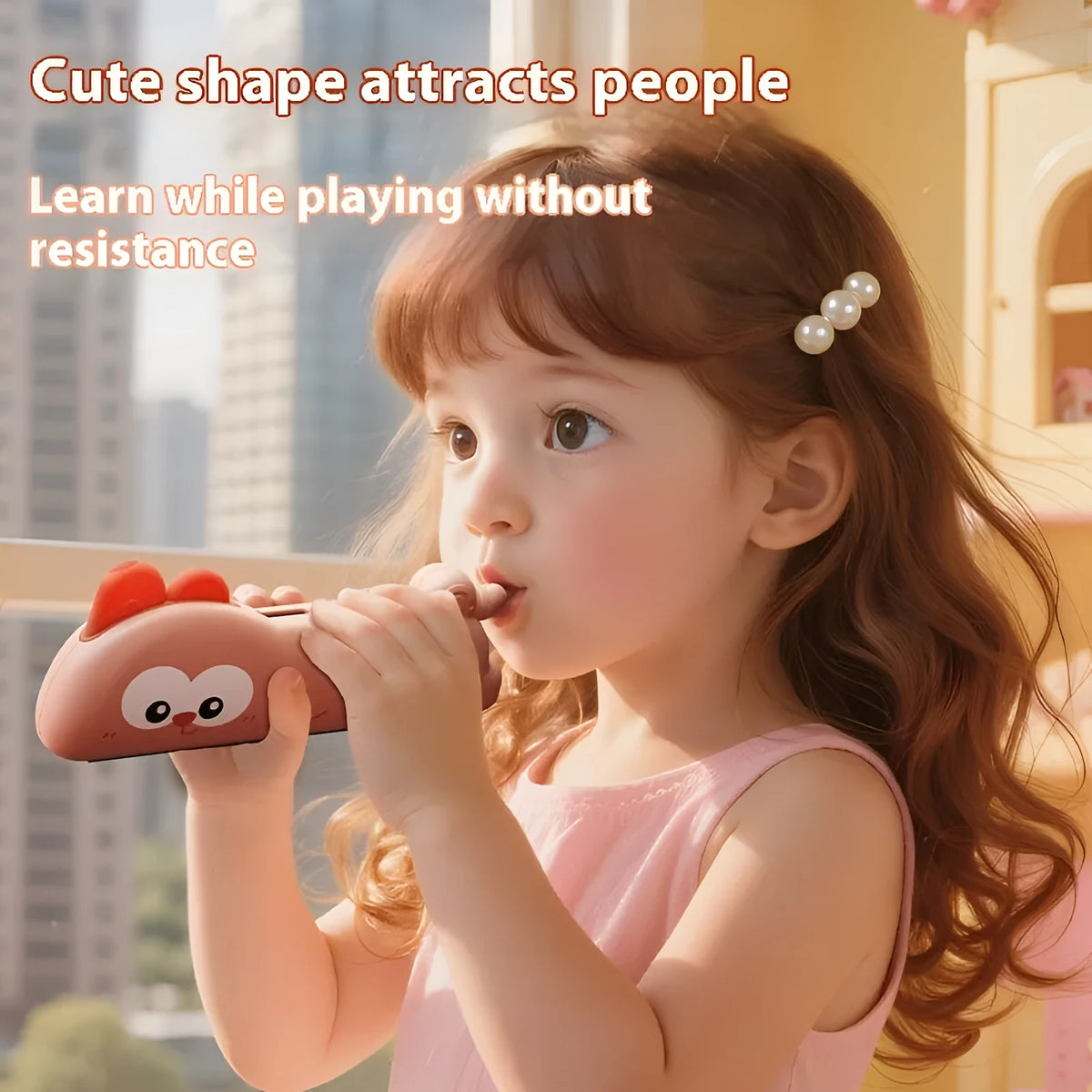 Cartoon plastic whistle musical instrument for children, green dinosaur colour, on white background