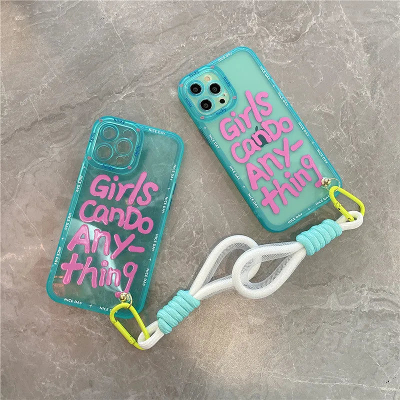 Graffiti personalised lanyard phone case for iPhone with painted animal design and detachable strap