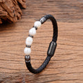 Handmade irregular pearl bracelet with leather cord in unisex Korean style design