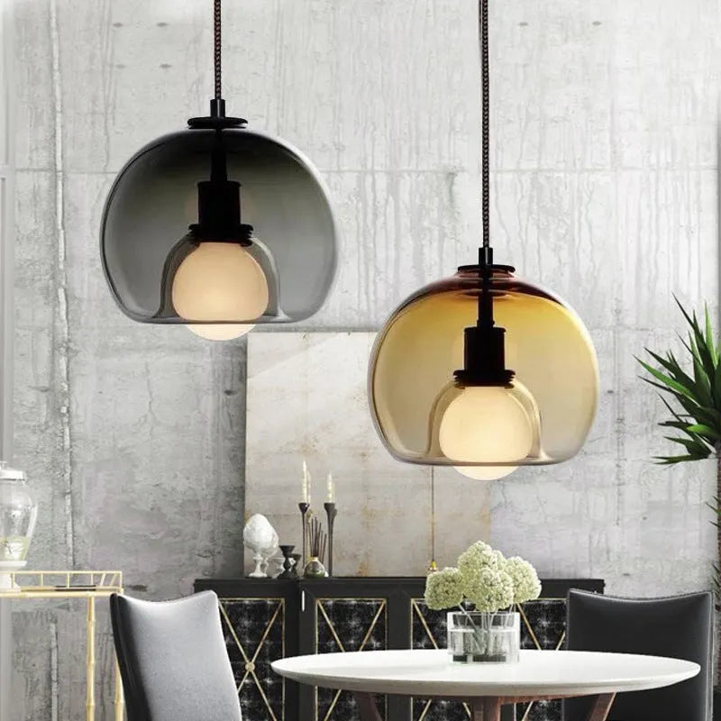 Modern minimalist glass chandelier with smoky gray shade, three-head platter design, 25x23cm dimensions, for dining room or bedroom