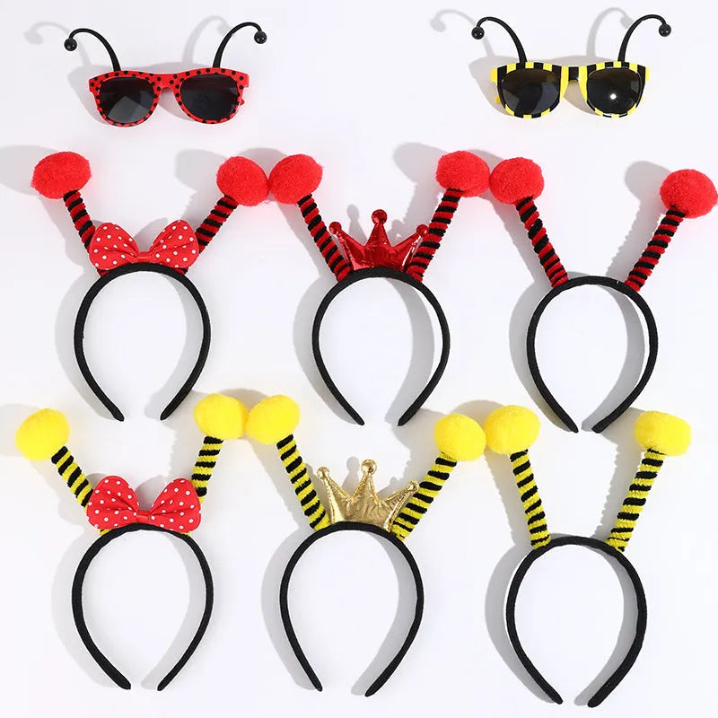 Yellow Bees costume headband and glasses set with insect decorations.