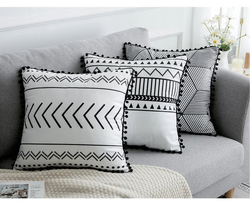 Bohemian national pattern throw pillow in grey colour option with polyester fibre filling