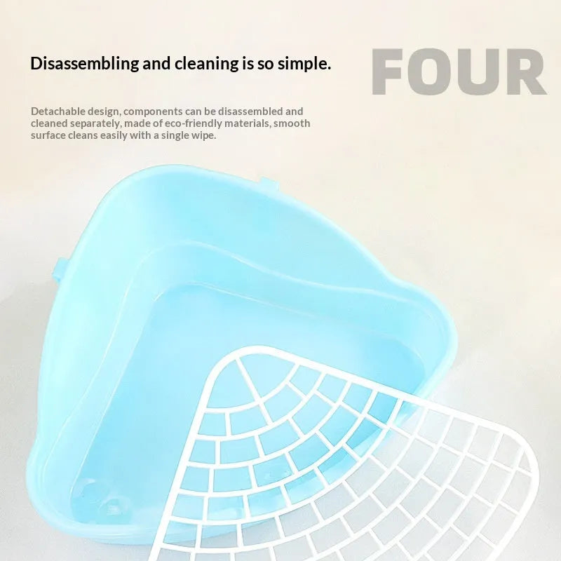 Plastic triangular pet bunny toilet potty in blue for rabbit cage corner