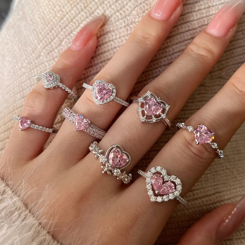 French S925 sterling silver heart-shaped ring for women in silver colour, sweet love style