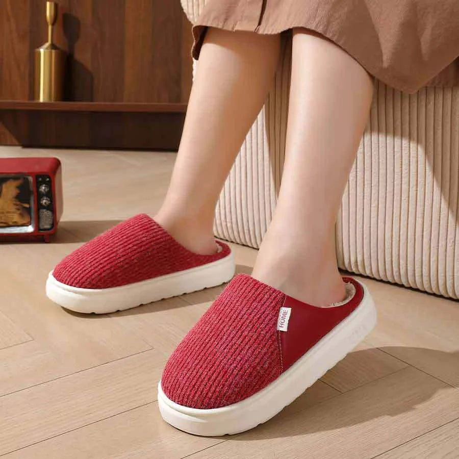 Winter warm plush home slippers with thick non-slip sole in various colours