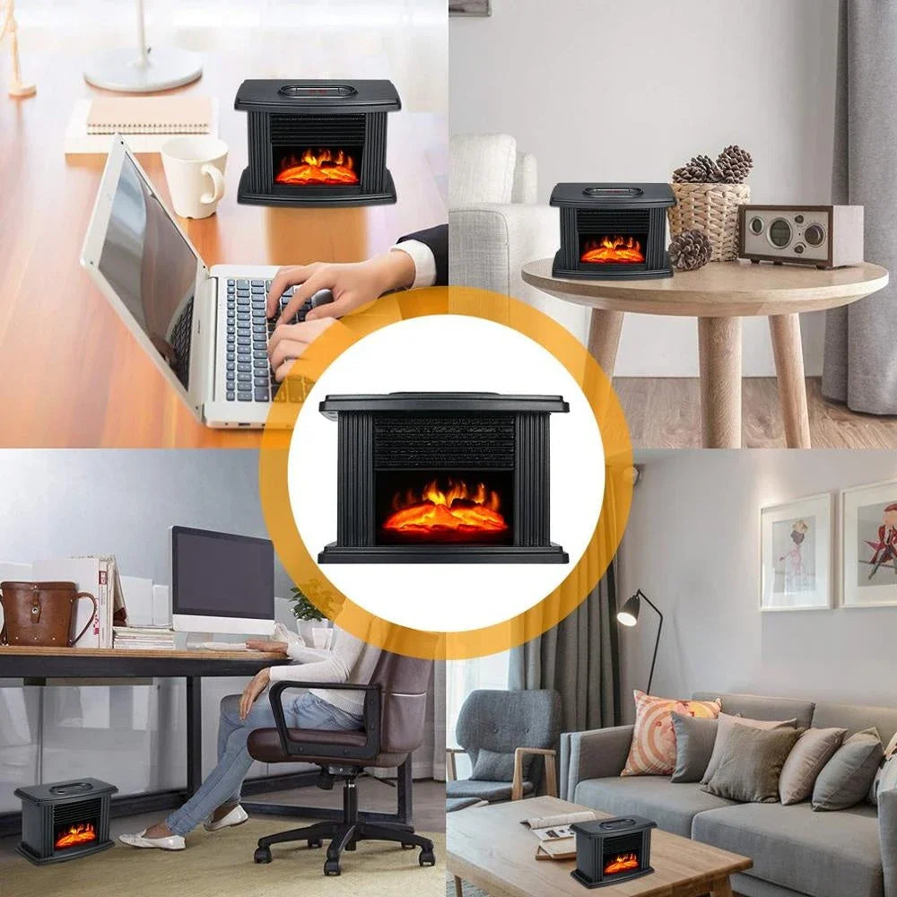 Stylish electric fireplace heater with realistic flame effect and remote control for cozy home decor