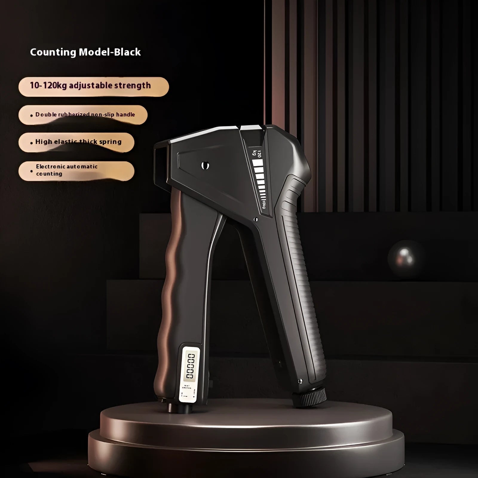 Second generation adjustable hand grip strengthener with mechanical counter showing orange colour option