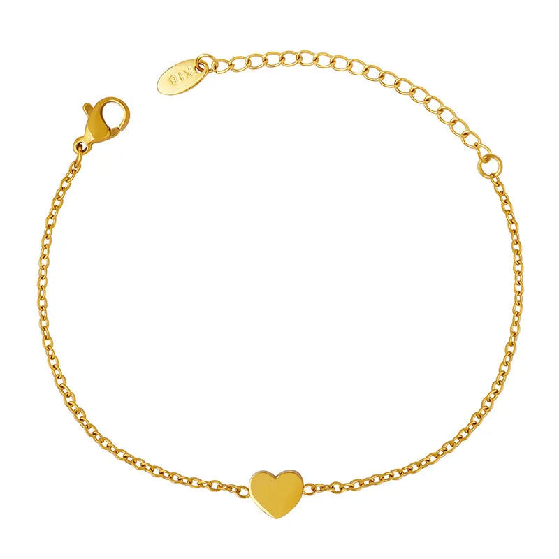 Titanium steel heart bracelet women gold finish 14.5cm electroplated