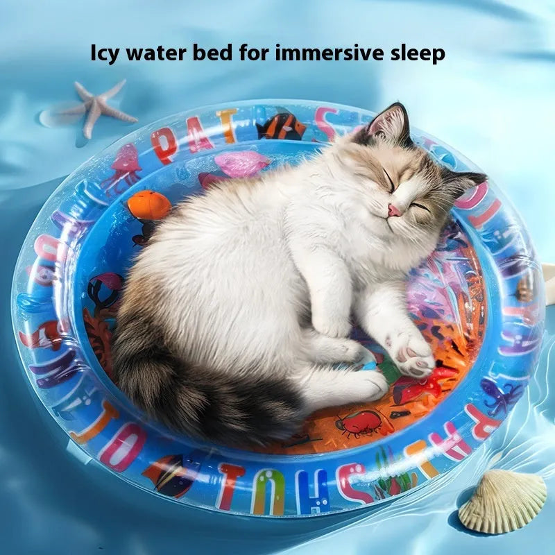 PVC inflatable water cooling mattress for cats in dolphin, shark or underwater world designs