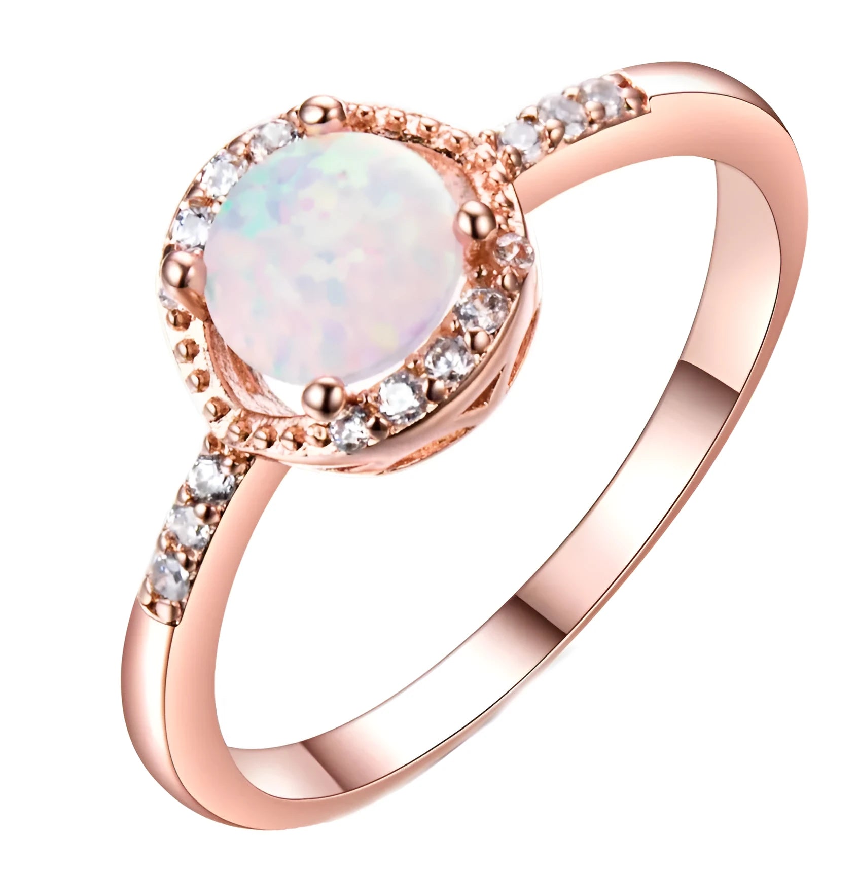 Geometric diamond wedding ring for women in rose gold electroplated copper, sizes 6-9