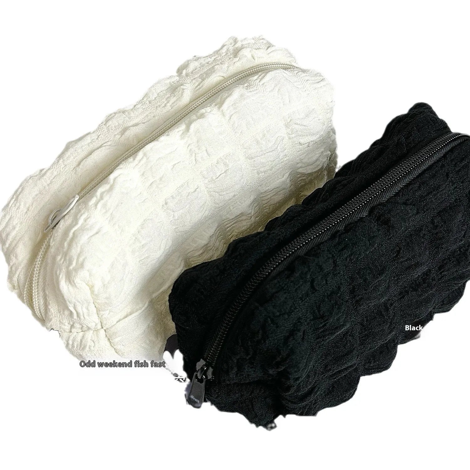 Polyester fabric pencil case with cream puff design in beige colour option