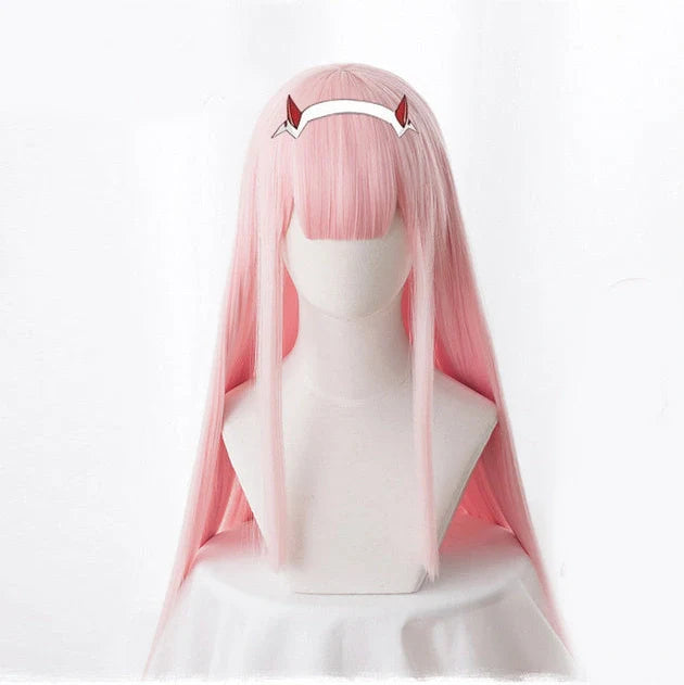 90cm long pink cosplay wig with straight synthetic hair made from heat-resistant high temperature wire material
