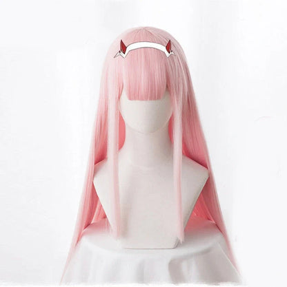 90cm long pink cosplay wig with straight synthetic hair made from heat-resistant high temperature wire material