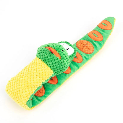 Polar fleece snake snuffle toy for dogs, measuring 60 x 7.5cm, designed for foraging instinct training and mental stimulation