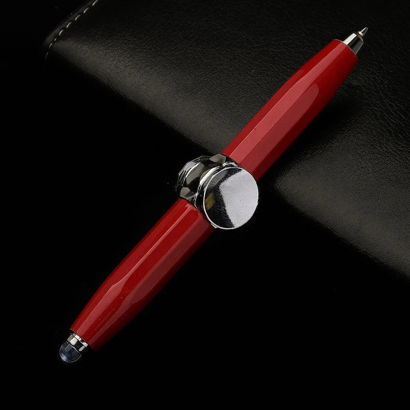 A metal ballpoint pen with a gyro spinner mechanism and LED light, offering a unique spinning and writing experience for office, school, and personal use.