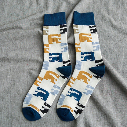 Women's cotton tube socks with cartoon animal designs in various colors
