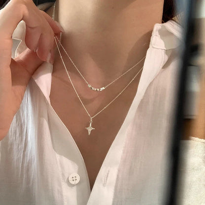 Double-layer stainless steel opal cross necklace for women and girls