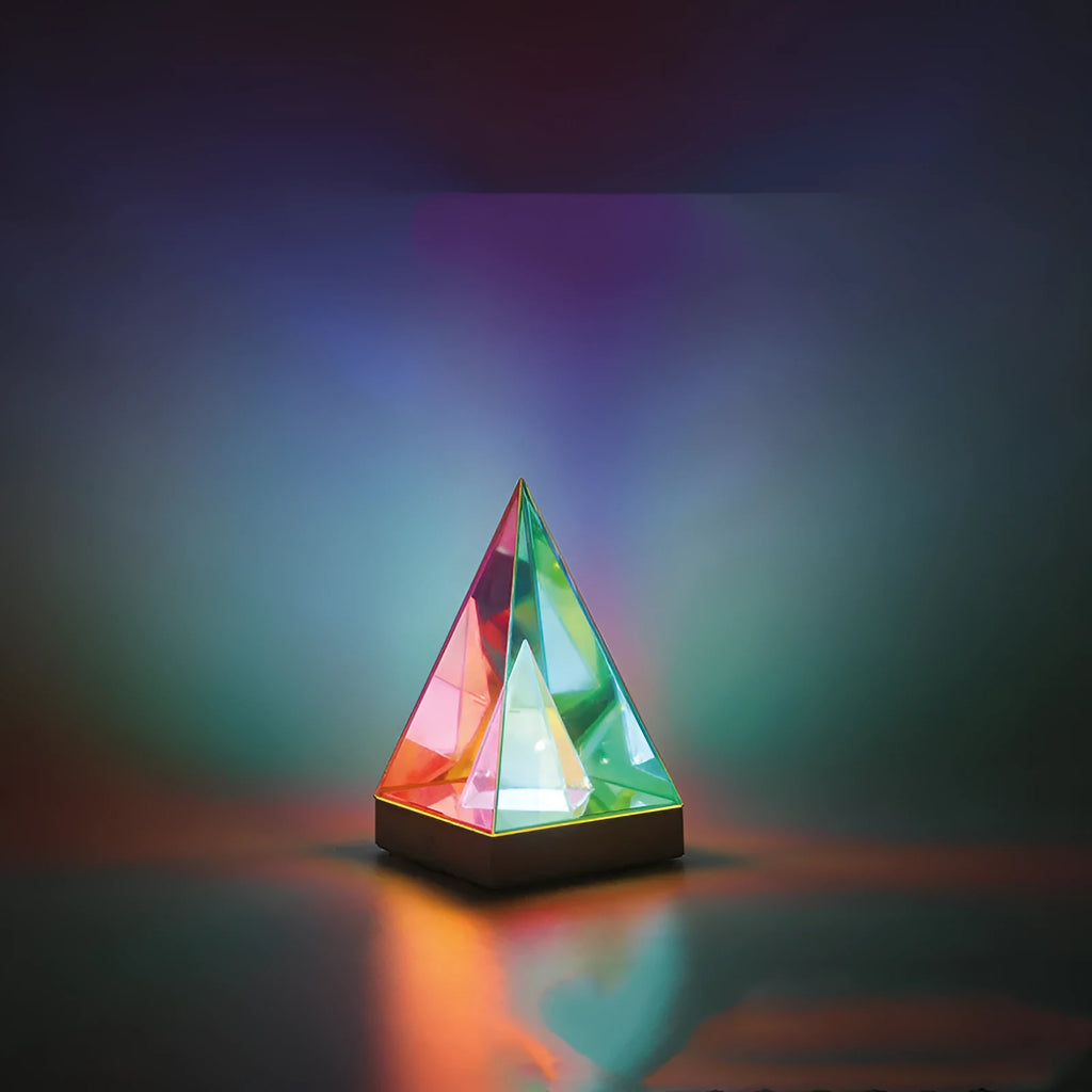 Magic colour acrylic neon small night lamp with touch dimming, 12x12x20 cm, on a bedside table