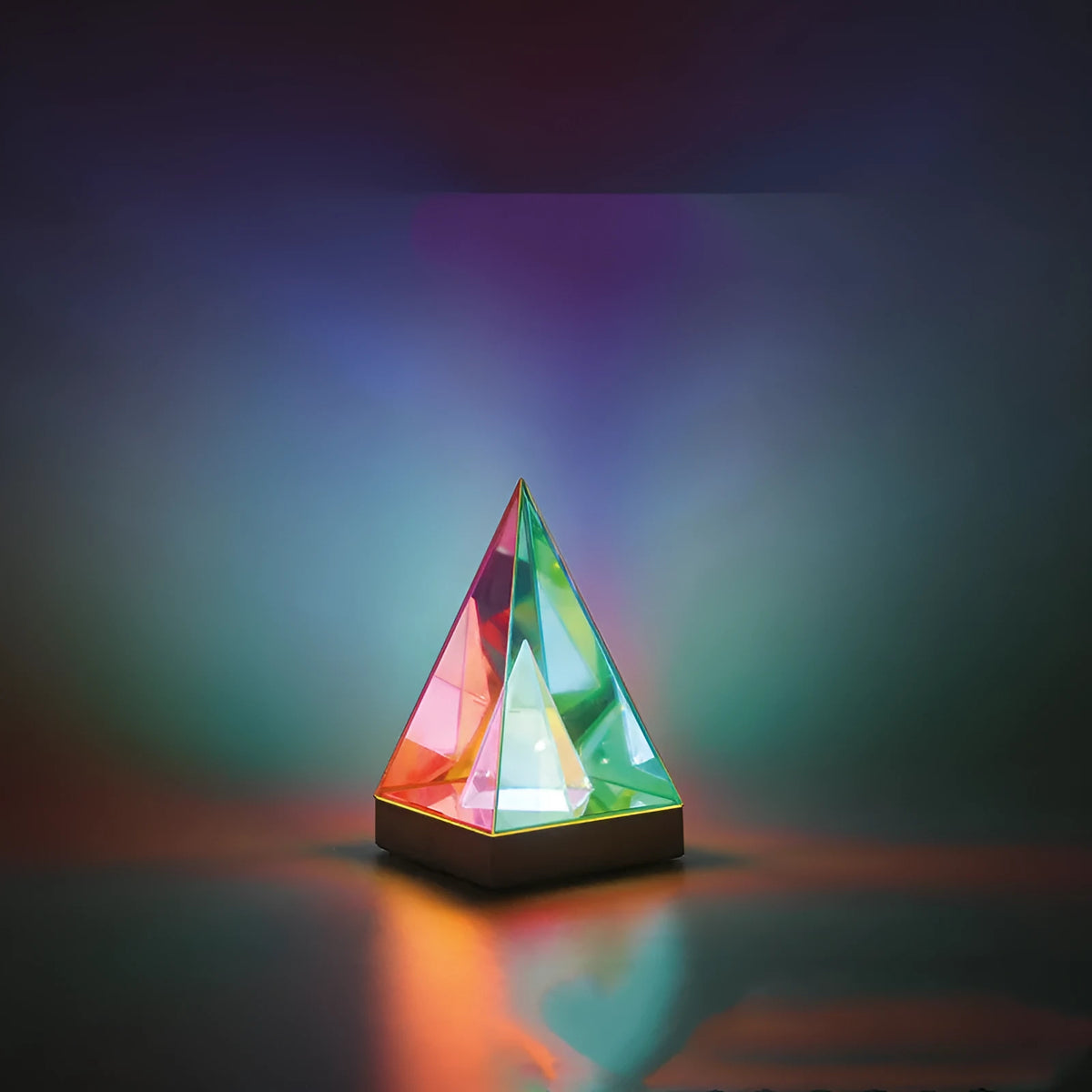 Magic colour acrylic neon small night lamp with touch dimming, 12x12x20 cm, on a bedside table