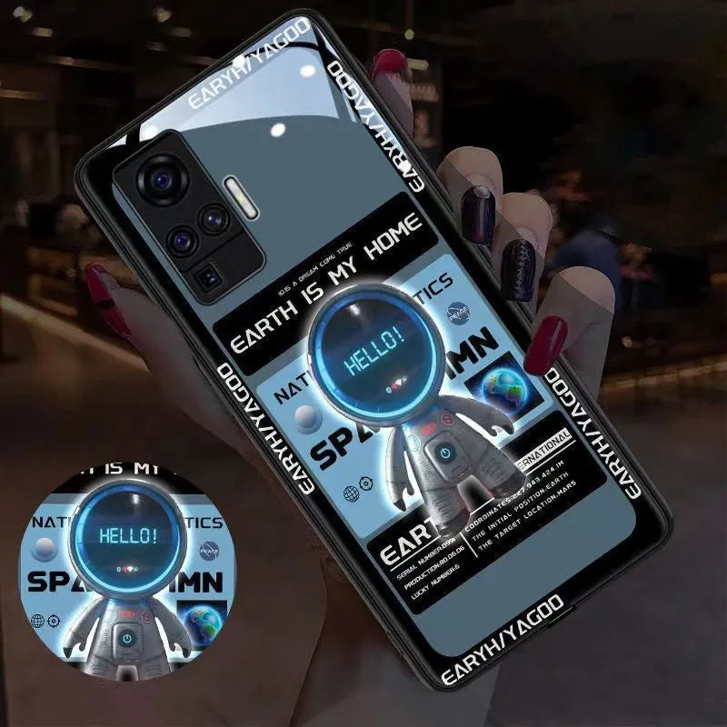 Astronaut luminous tempered glass phone case for Samsung in blue colour