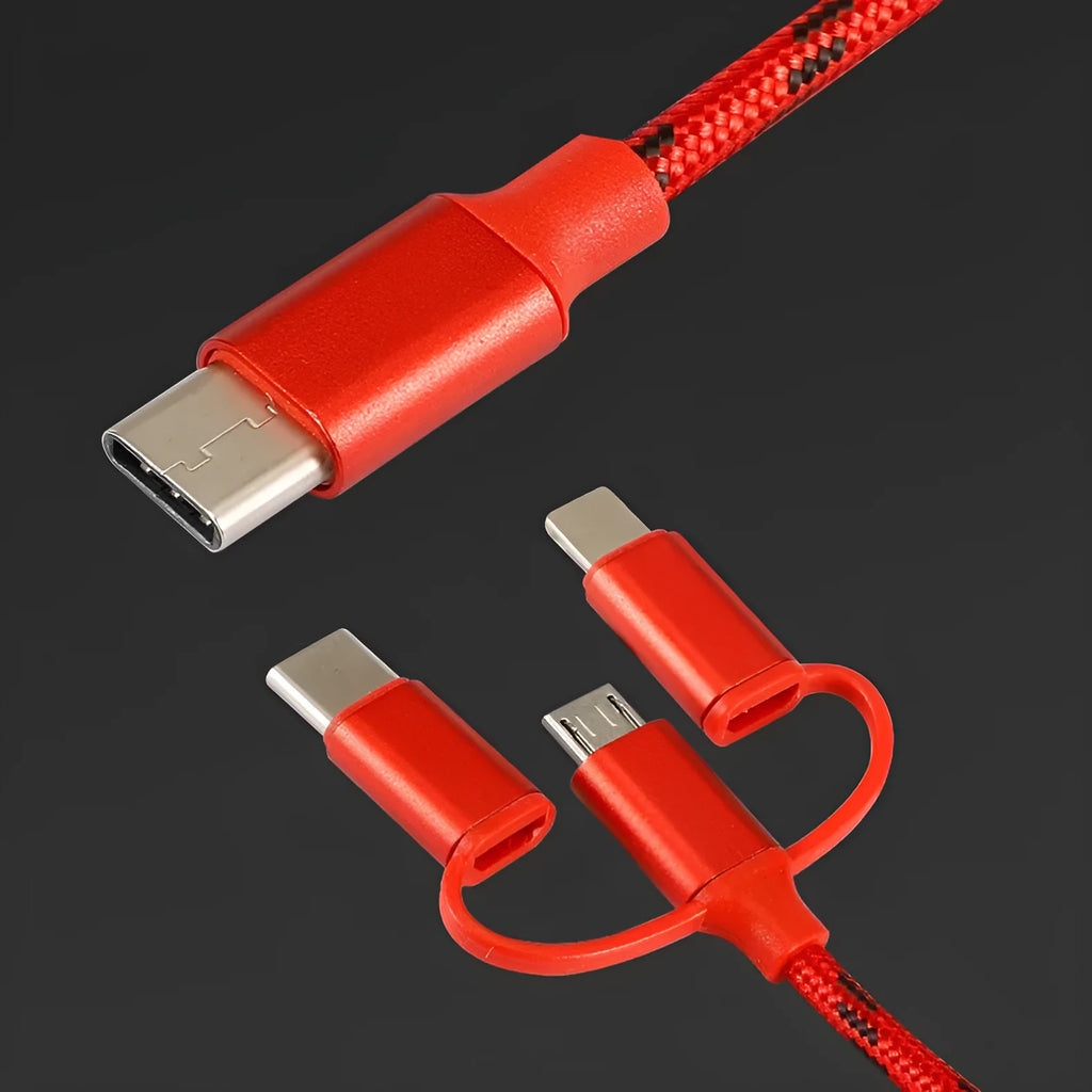 Universal three-in-one data cable, 1m length, combining Mini USB 8PIN Micro USB Type-C interfaces, available in grey, gold, red, rose gold