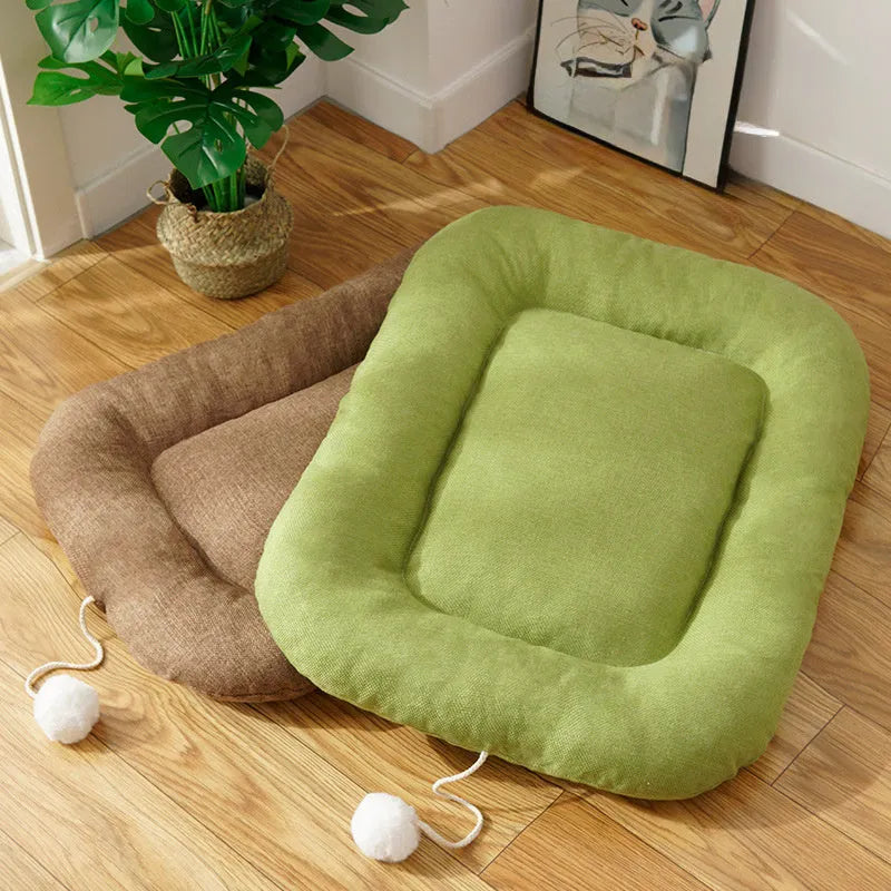 Brown and green kennel pad for dogs serving as summer cooler cushion and cat litter mat in four sizes