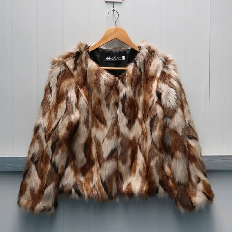 Korean slim-fit faux fur coat for women in street fashion style.